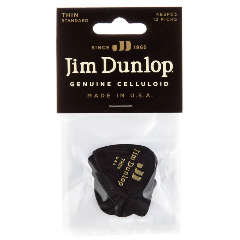 Медиаторы Dunlop 483P03TH Genuine Celluloid Black Thin Player's Pack (12 шт.)