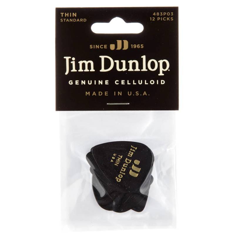 Медіатори Dunlop 483P03TH Genuine Celluloid Black Thin Player's Pack (12 шт.)