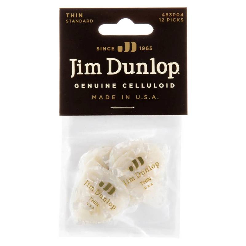 Медиаторы Dunlop 483P04TH Genuine Celluloid White Pearloid Thin Player's Pack (12 шт.)