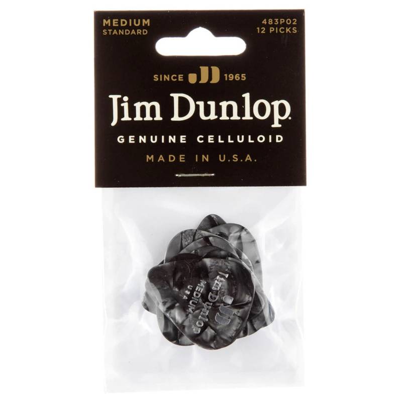 Медиаторы Dunlop 483P02MD Genuine Celluloid Black Pearloid Medium Player's Pack (12 шт.)
