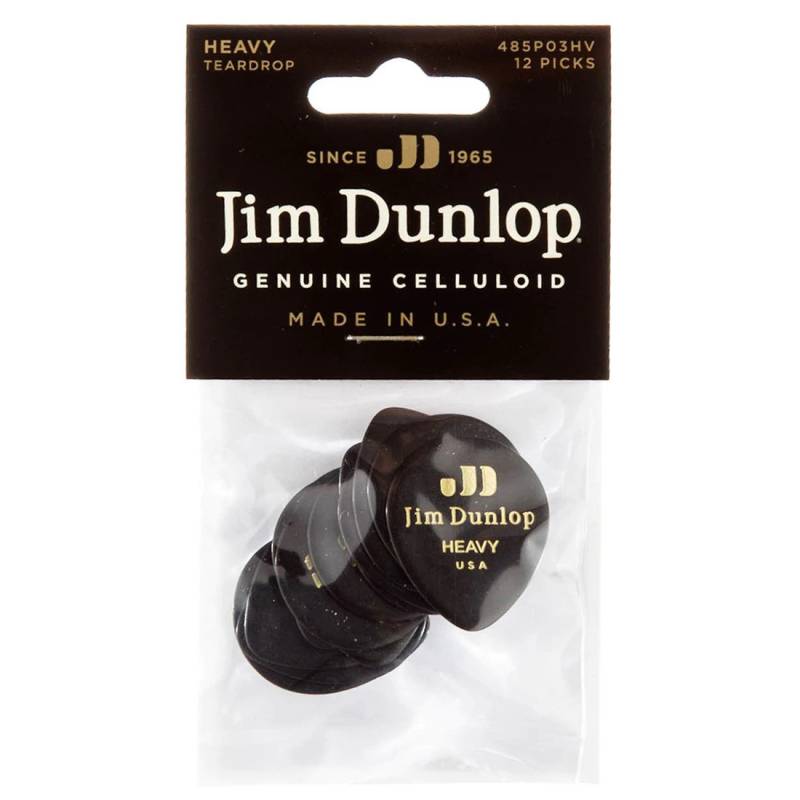 Медіатори Dunlop 485P03HV Genuine Celluloid Teardrop Black Heavy Player's Pack (12 шт.)