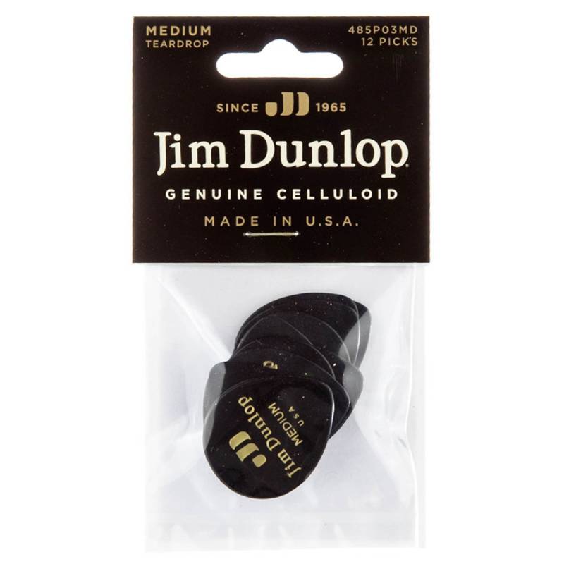 Медіатори Dunlop 485P03MD Genuine Celluloid Teardrop Black Medium Player's Pack (12 шт.)
