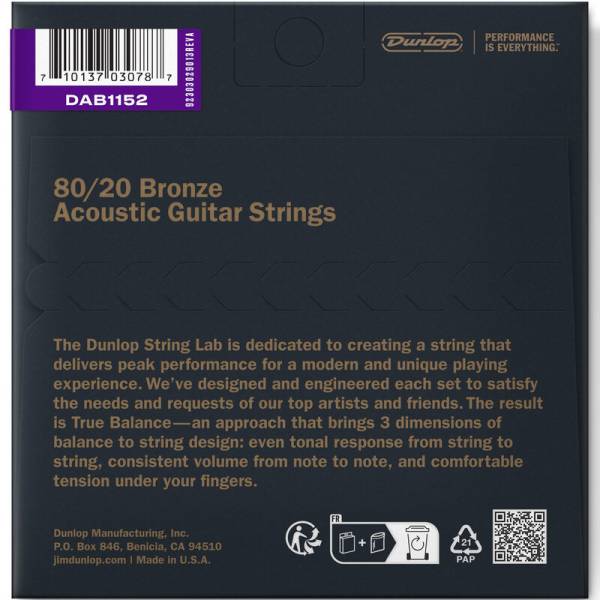 Струни для акустичної гітари Dunlop DAB1152 Bronze 80/20 Medium Light 11/52