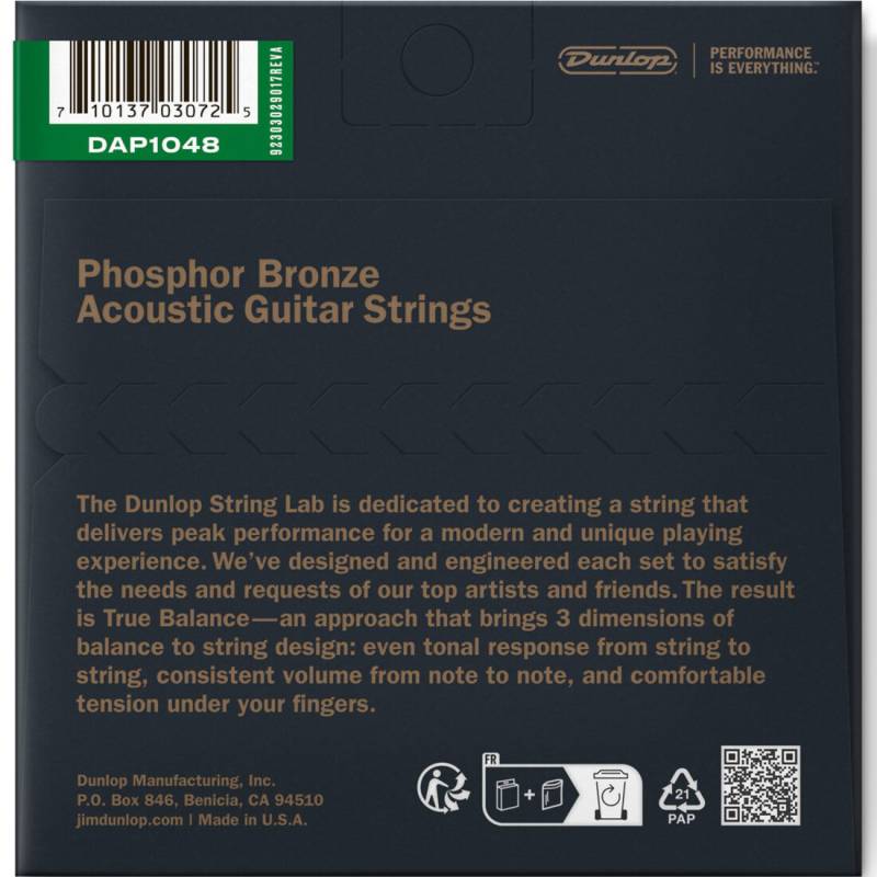 Струны для акустической гитары Dunlop DAP1048 Phosphor Bronze Extra Light 10/48