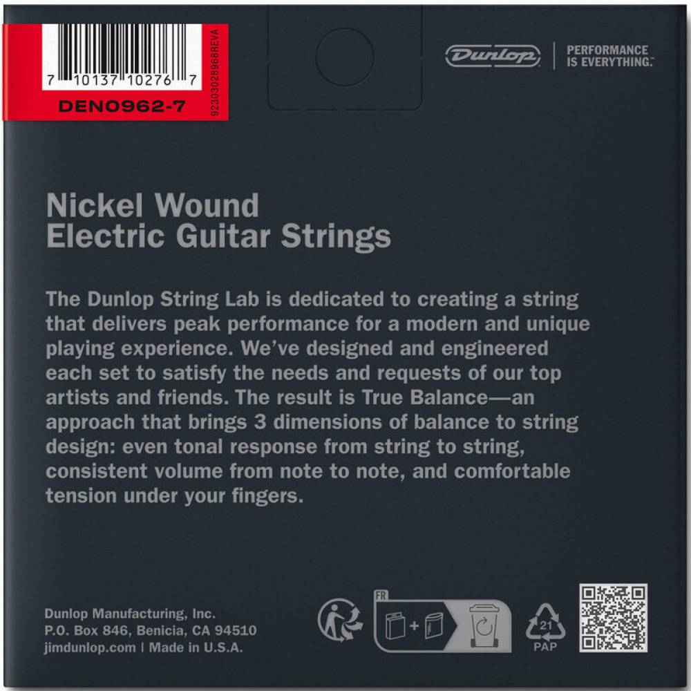 Струни для електрогітари Dunlop DEN0962 Light Nickel Plated Steel 7 Strings 9/62