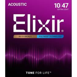 Струны для акустической гитары Elixir 11000 Polyweb 80/20 Bronze Extra Light 10/47