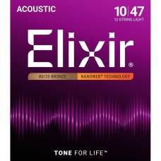 Струни для акустичної гітари Elixir 11152 Nanoweb 80/20 Bronze 12 Strings Light 10/47