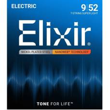 Струны для электрогитары Elixir 12007 Nanoweb Nickel Plated Steel 7-String Super Light 9/52