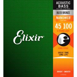Струны для акустической бас-гитары Elixir 14502 Nanoweb Coated 80/20 Bronze Light 45/100