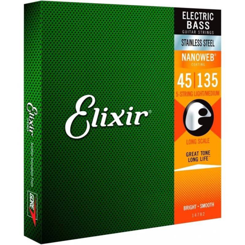 Струны для бас-гитары Elixir 14782 Nanoweb Coated Stainless Steel Light/Medium 5-String 45/135