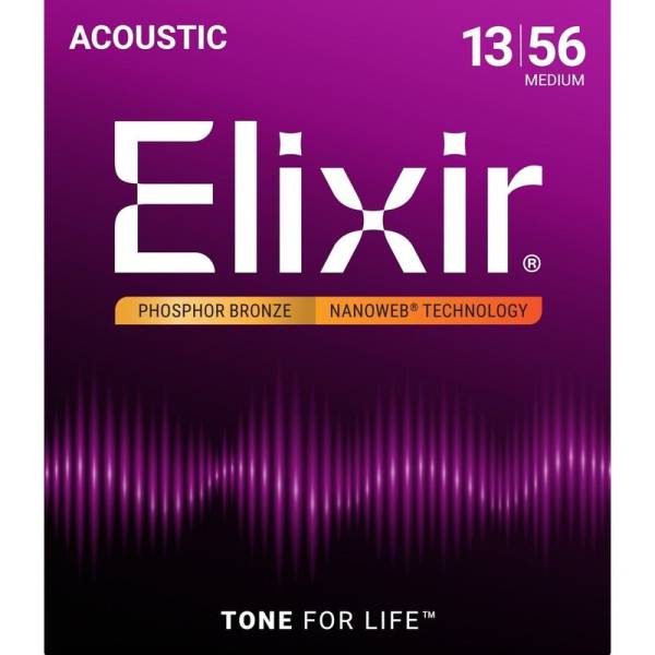 Струни для акустичної гітари Elixir 16102 Nanoweb Phosphor Bronze Medium 13/56