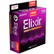 Струны для акустической гитары Elixir 3 Pack 16538 Nanoweb 80/20 Bronze Custom Light 11/52