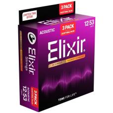 Струни для акустичної гітари Elixir 3 Pack 16539 Nanoweb 80/20 Bronze Light 12/53