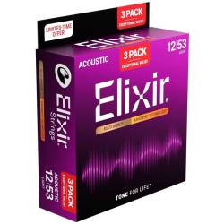 Струни для акустичної гітари Elixir 3 Pack 16539 Nanoweb 80/20 Bronze Light 12/53