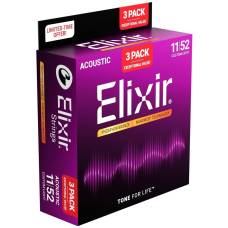 Струни для акустичної гітари Elixir 3 Pack 16544 Nanoweb Phosphor Bronze Custom Light 11/52