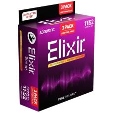 Струни для акустичної гітари Elixir 3 Pack 16544 Nanoweb Phosphor Bronze Custom Light 11/52