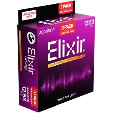 Струни для акустичної гітари Elixir 3 Pack 16545 Nanoweb Phosphor Bronze Light 12/53