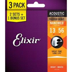 Струни для акустичної гітари Elixir 3 Pack 16546 Nanoweb Phosphor Bronze Medium 13/56