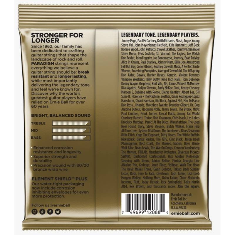 Струны для акустической гитары Ernie Ball 2088 Paradigm Light 80/20 Bronze 11/52