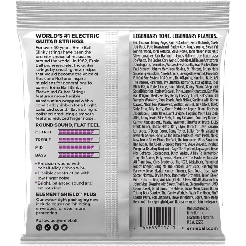 Струны для электрогитары Ernie Ball 2590 Power Slinky Flatwound 11/48