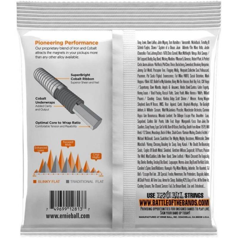 Струны для бас-гитары Ernie Ball 2813 Hybrid Cobalt Slinky Flatwound 45/105