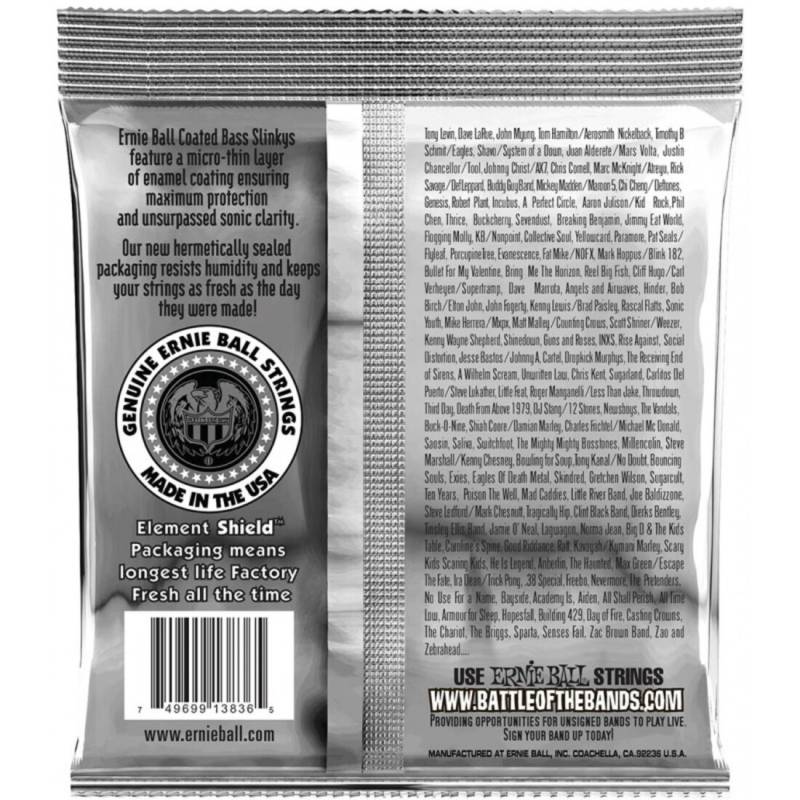 Струны для бас-гитары Ernie Ball 3836 Coated Regular Slinky 5-String 45/130