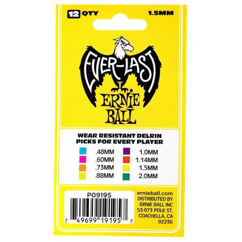 Медиаторы Ernie Ball 9195 Yellow Everlast Guitar Player's Pack 1.5 mm (12 шт.)