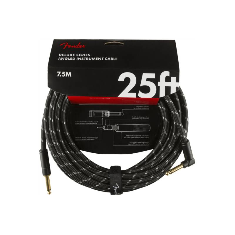 Кабель инструментальный FENDER CABLE DELUXE SERIES 25' ANGLED BLACK TWEED