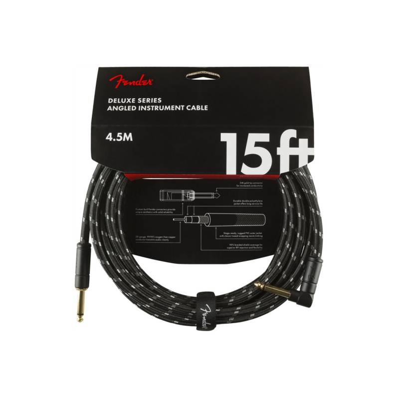 Кабель инструментальный FENDER CABLE DELUXE SERIES 15' ANGLED BLACK TWEED