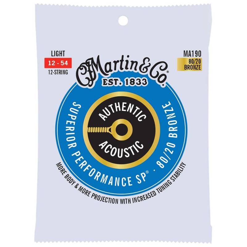 Струны для акустической гитары Martin MA190 80/20 Bronze Light 12 Strings 12/54