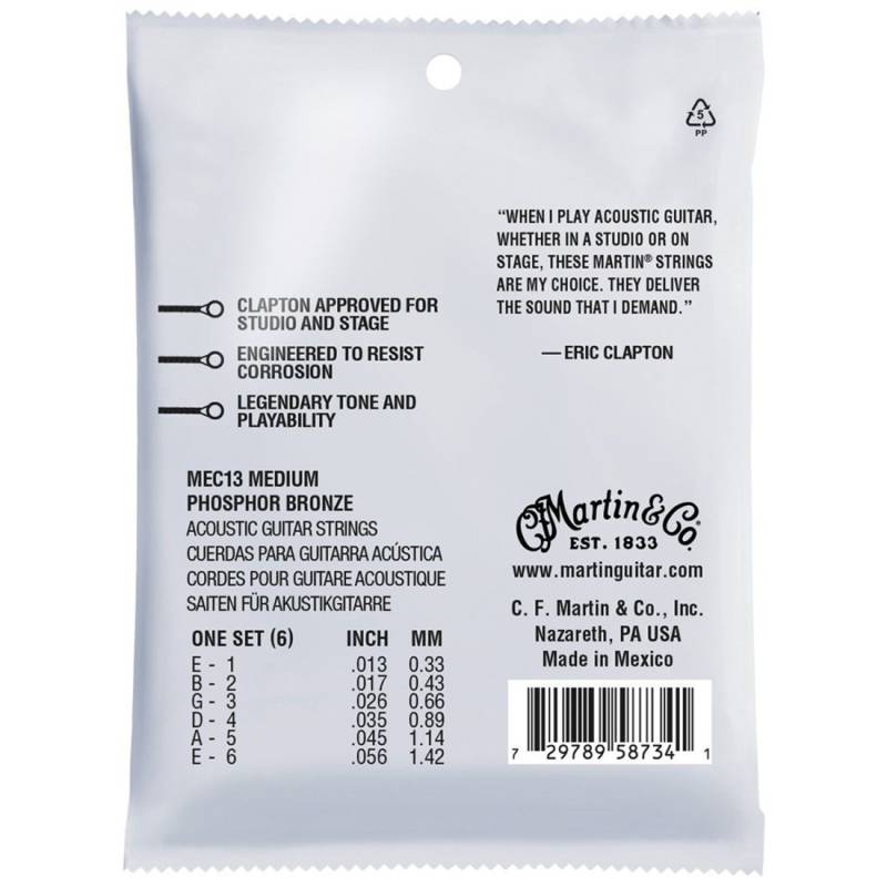 Струни для акустичної гітари Martin MEC13 Clapton's Choice Phosphor Bronze Medium 13/56