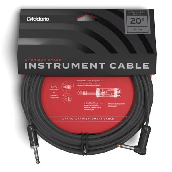 Інструментальний кабель D'ADDARIO PW-AMSGRA-20 American Stage, Right to Straight (6m)